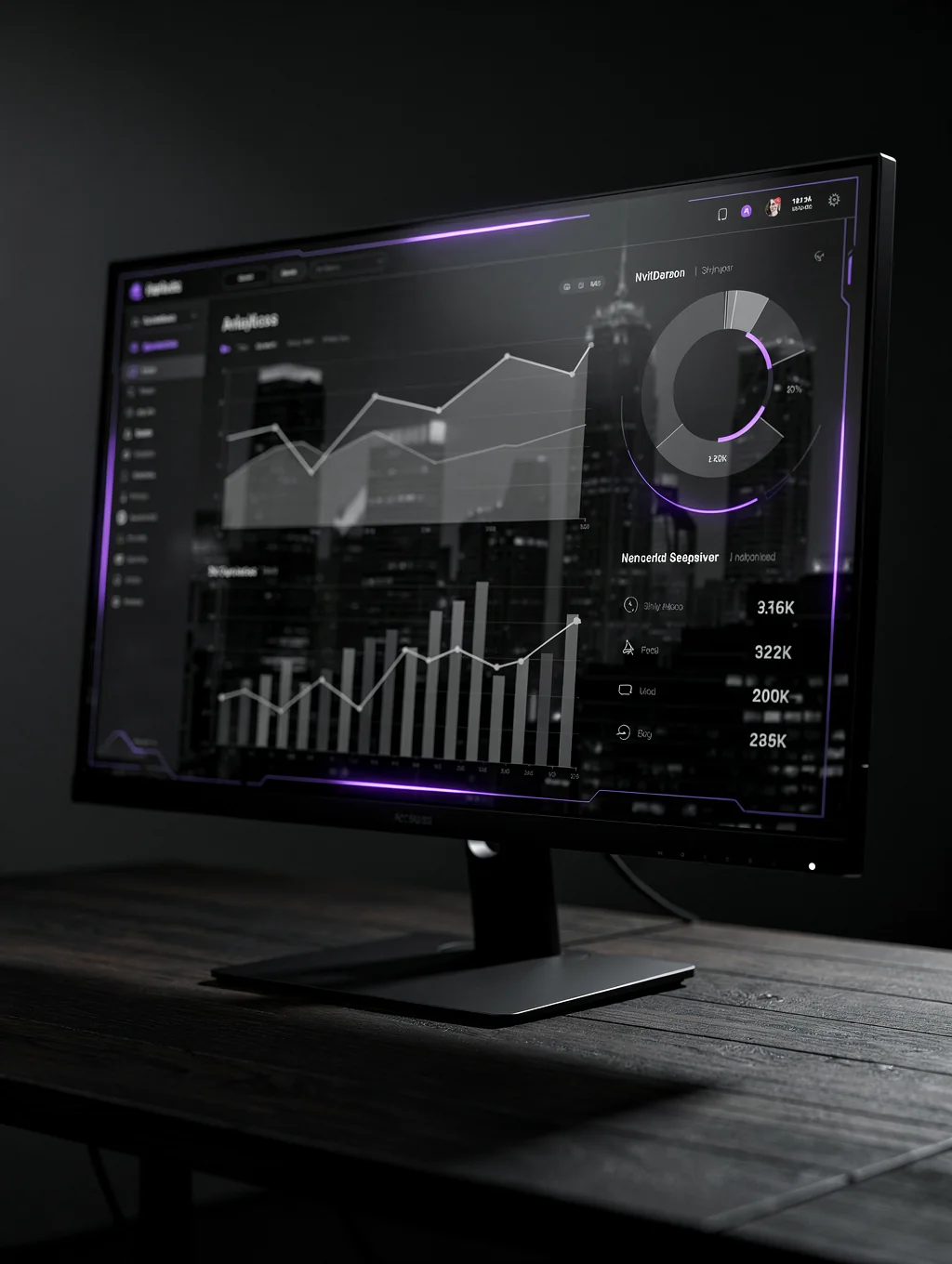 Modern AI business dashboard interface on a sleek professional display